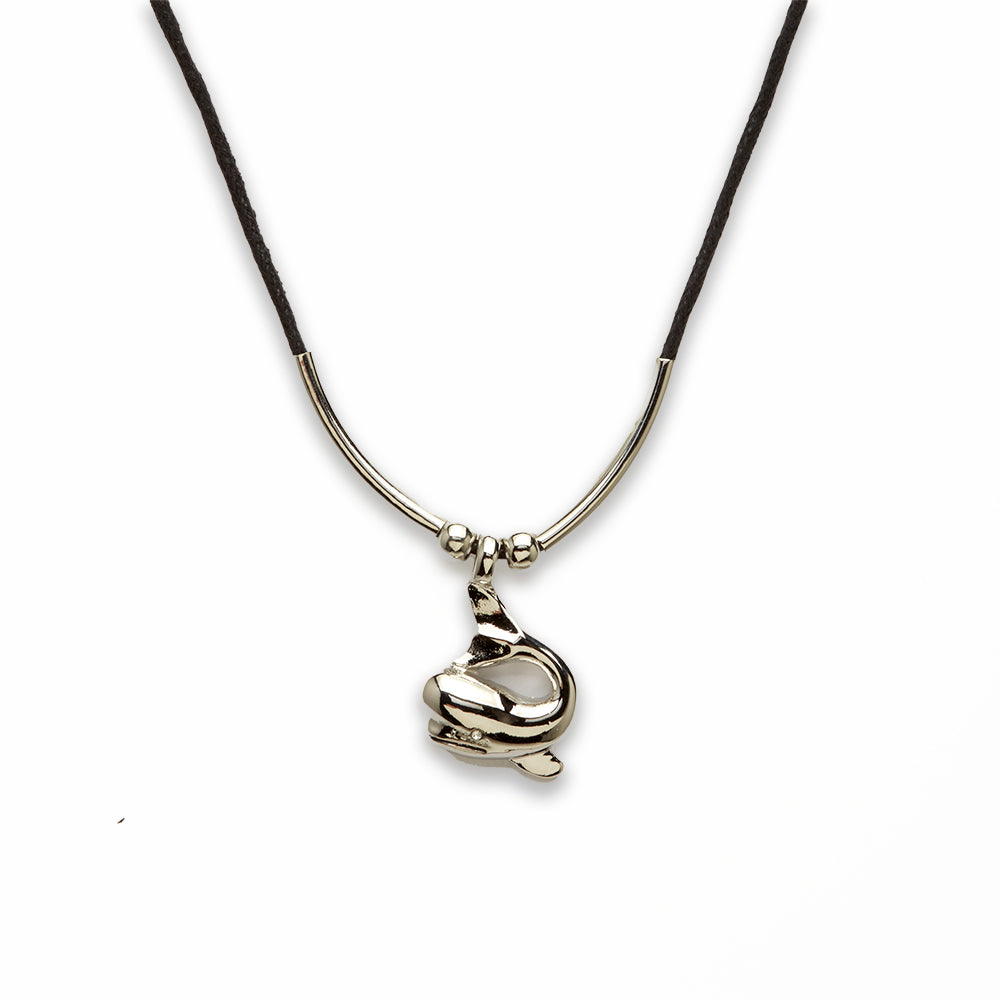 18 inch Zinc Alloy Silver Tone Whale Necklace