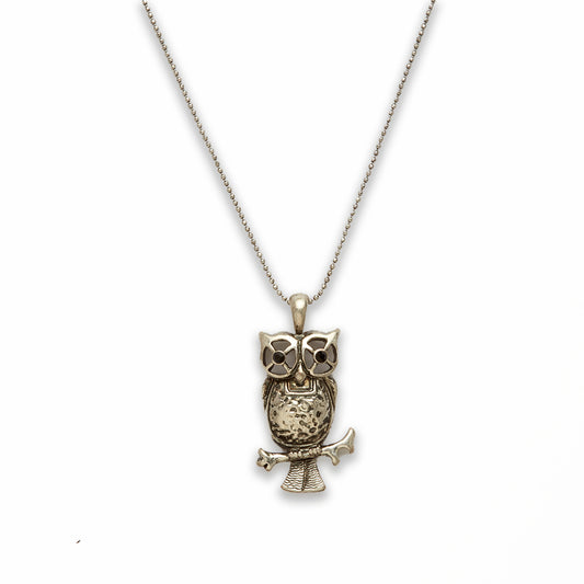 18 inch Zinc Alloy Burnish Silver Tone Owl Necklace