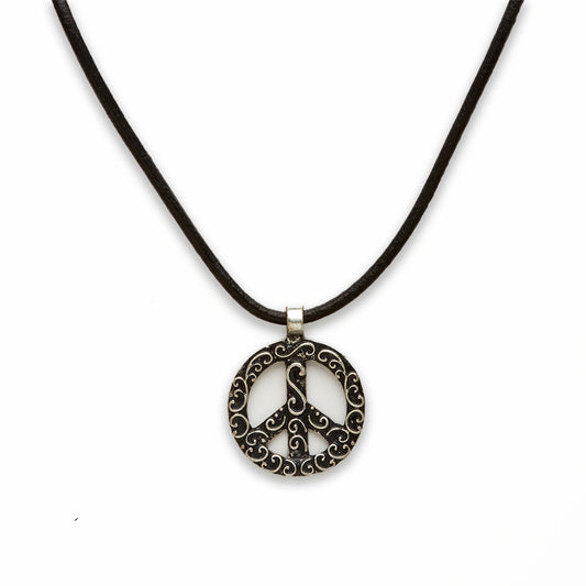 18 inch Zinc Alloy Burnish Silver Tone Peace Circle Necklace