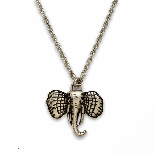 18 inch Zinc Alloy Burnish Silver Tone Elephant Face Necklace