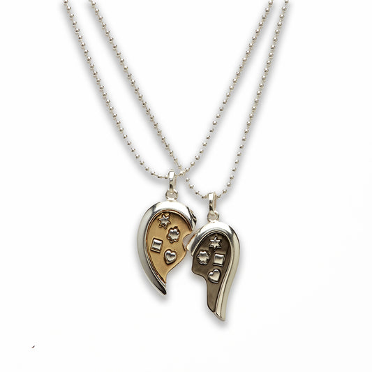 18 inch Zinc Alloy Silver and Gold Tone Spilt Heart Necklace
