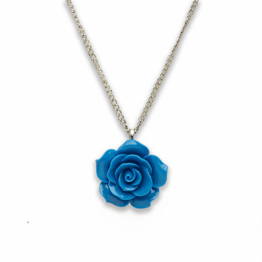 18 inch Synthetic Resin Blue Rose Necklace