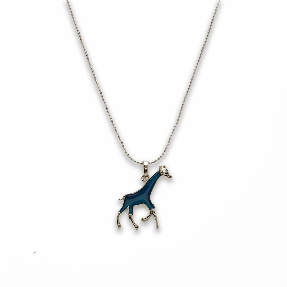 18 inch Zinc Alloy with Mood Stone Rhodium Giraffe Necklace