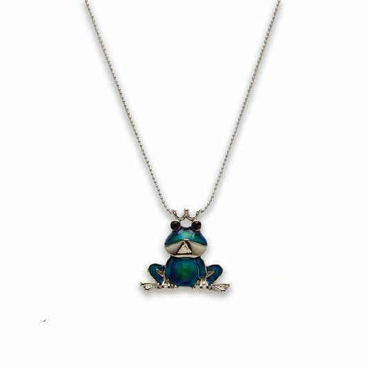 18 inch Zinc Alloy with Mood Stone Rhodium Sitting Frog Necklace