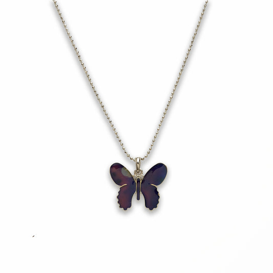 18 inch Zinc Alloy with Mood Stone Rhodium Butterfly Necklace