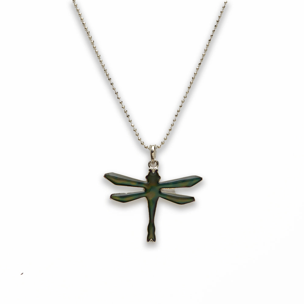 18 inch Zinc Alloy with Mood Stone Rhodium Dragon Fly Necklace