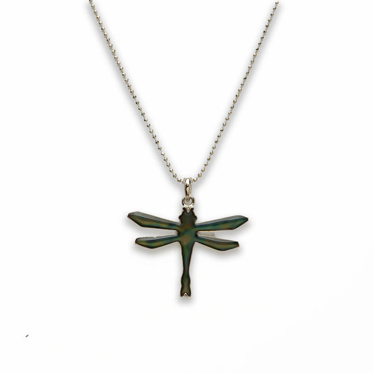 18 inch Zinc Alloy with Mood Stone Rhodium Dragon Fly Necklace