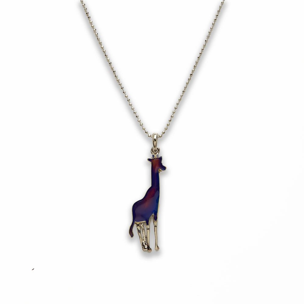 18 inch Zinc Alloy with Mood Stone Rhodium Giraffe Necklace