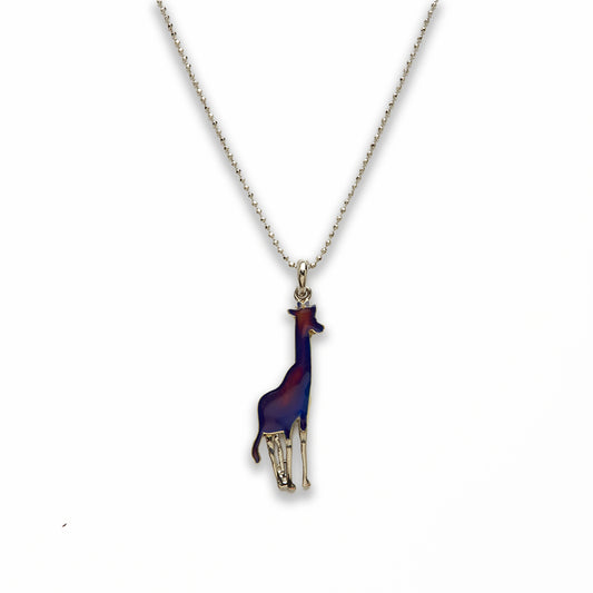 18 inch Zinc Alloy with Mood Stone Rhodium Giraffe Necklace