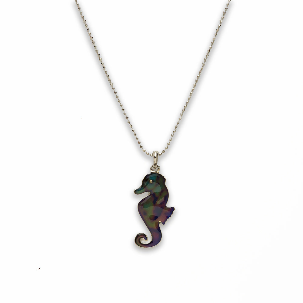 18 inch Zinc Alloy with Mood Stone Rhodium Sea Horse Necklace