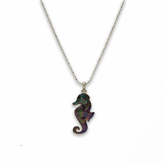 18 inch Zinc Alloy with Mood Stone Rhodium Sea Horse Necklace