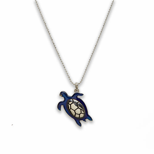 18 inch Zinc Alloy with Mood Stone Rhodium Swimming Turtle Necklace