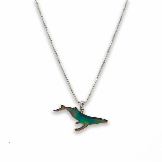 18 inch Zinc Alloy with Mood Stone Rhodium Whale Necklace
