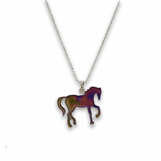 18 inch Zinc Alloy with Mood Stone Rhodium Horse Necklace