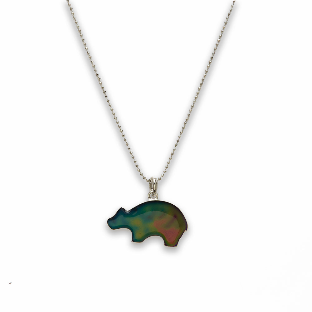 18 inch Zinc Alloy with Mood Stone Rhodium Bear Necklace