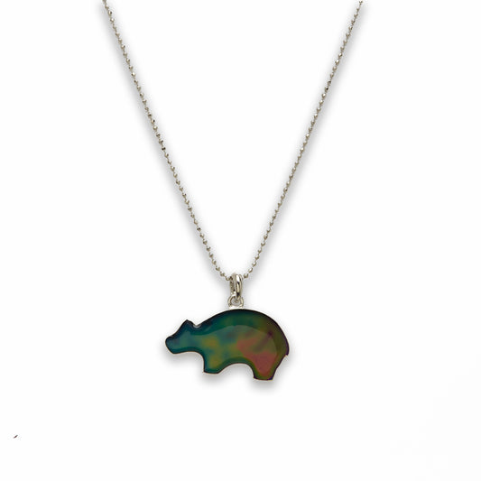 18 inch Zinc Alloy with Mood Stone Rhodium Bear Necklace