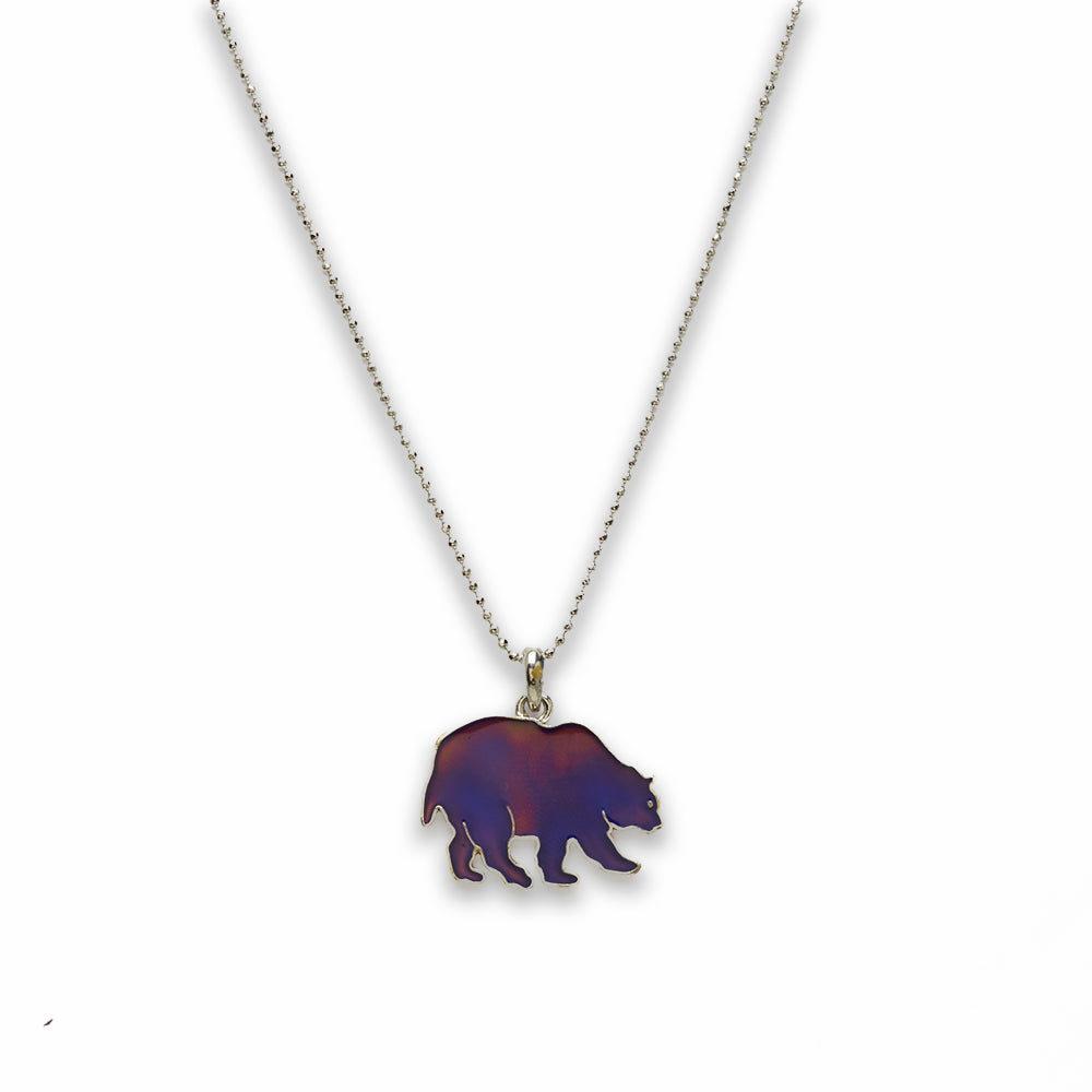 18 inch Zinc Alloy with Mood Stone Rhodium Bear Necklace