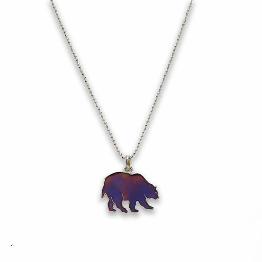 18 inch Zinc Alloy with Mood Stone Rhodium Bear Necklace