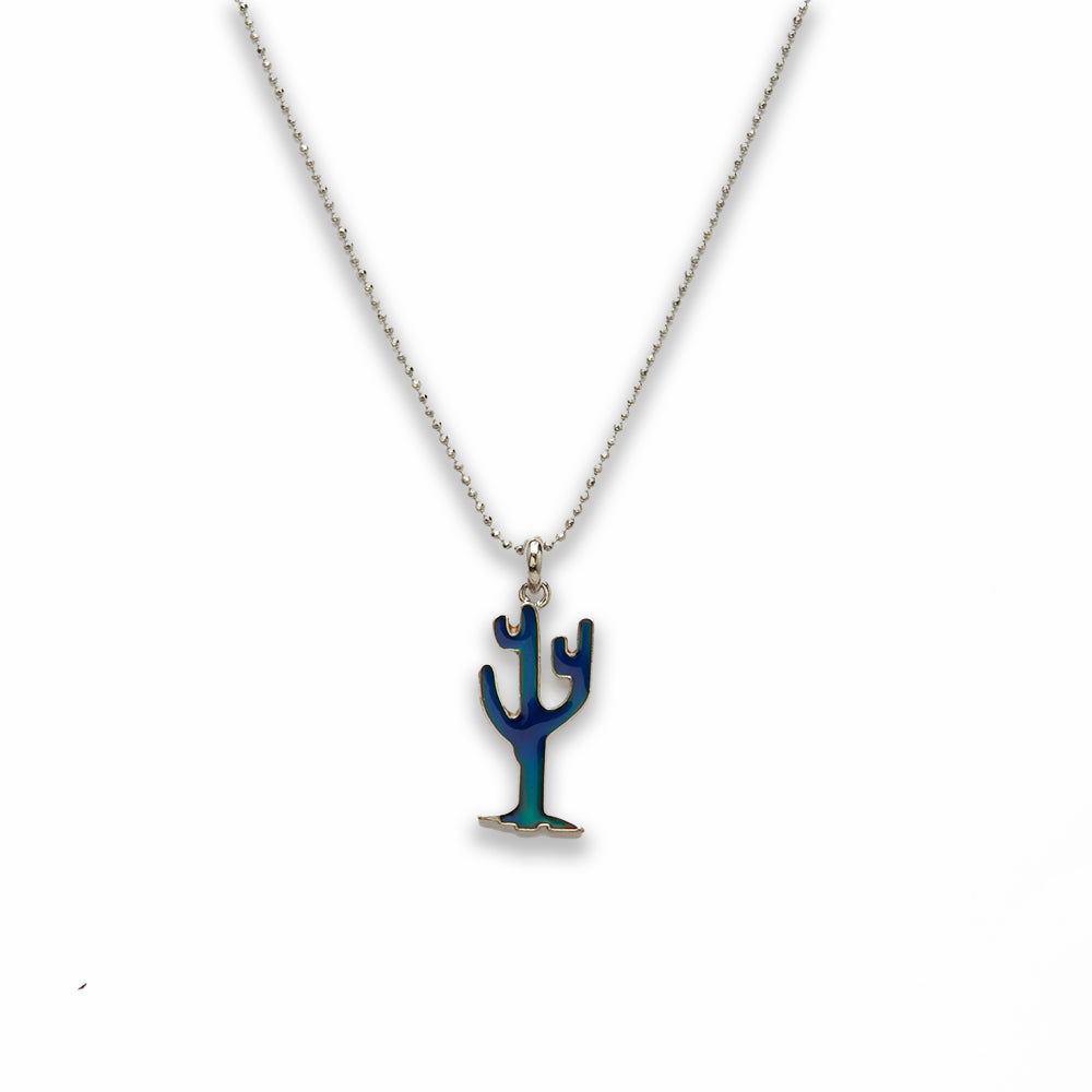 18 inch Zinc Alloy with Mood Stone Rhodium Cactus Necklace