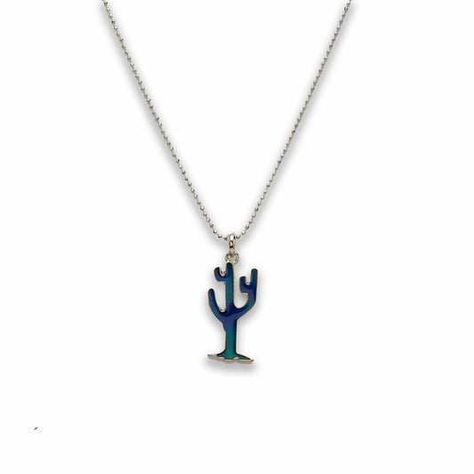 18 inch Zinc Alloy with Mood Stone Rhodium Cactus Necklace