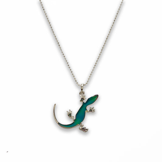18 inch Zinc Alloy with Mood Stone Rhodium Lizard Necklace