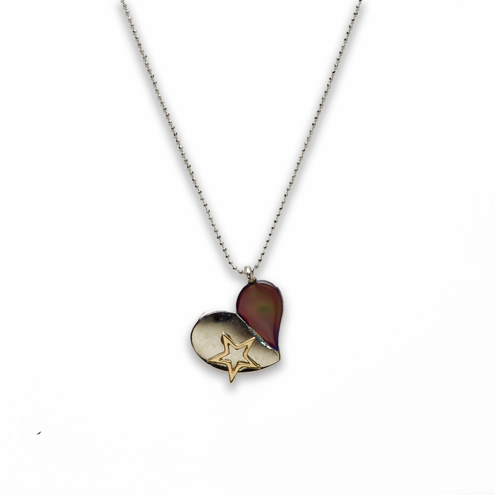 18 inch Zinc Alloy with Mood Stone Rhodium Heart Necklace
