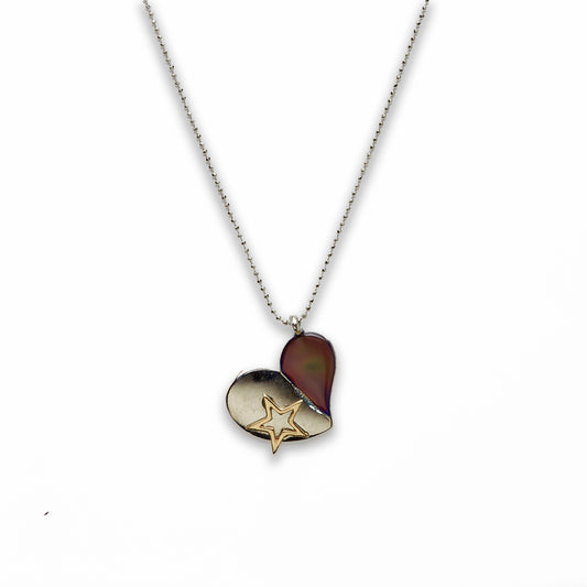 18 inch Zinc Alloy with Mood Stone Rhodium Heart Necklace
