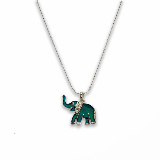 18 inch Zinc Alloy with Mood Stone Rhodium Elephant Necklace