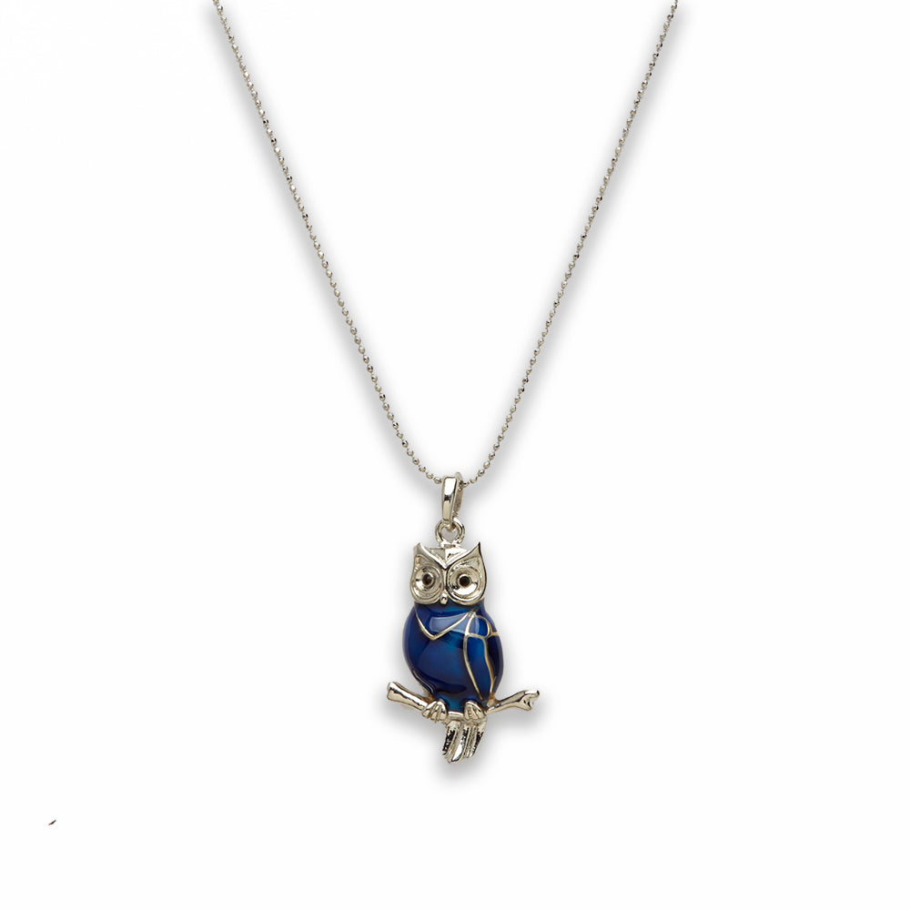 18 inch Zinc Alloy with Mood Stone Rhodium Owl Necklace