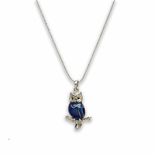 18 inch Zinc Alloy with Mood Stone Rhodium Owl Necklace
