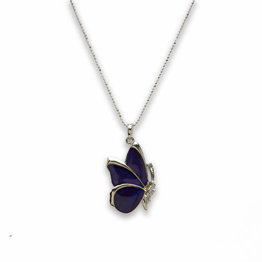 18 inch Zinc Alloy with Mood Stone Rhodium Butterfly Necklace