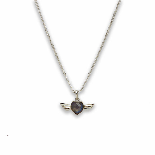18 inch Zinc Alloy with Faceted Mood Stone Rhodium Heat with Wings Necklace