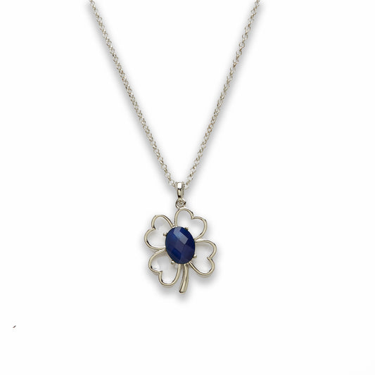 18 inch Zinc Alloy with Faceted Mood Stone Rhodium Four Leaf Clover Necklace