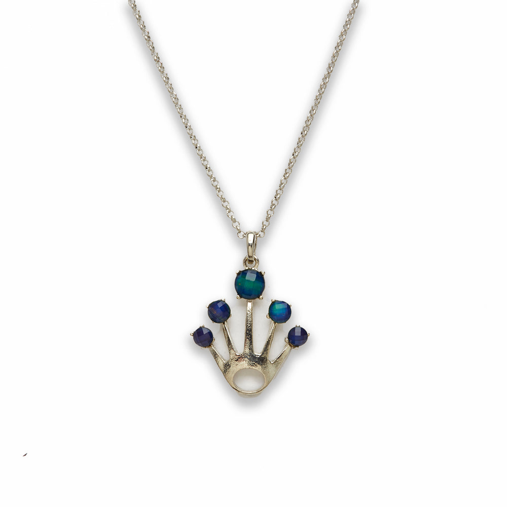18 inch Zinc Alloy with Faceted Mood Stone Rhodium Crown Necklace