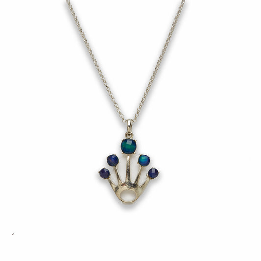 18 inch Zinc Alloy with Faceted Mood Stone Rhodium Crown Necklace
