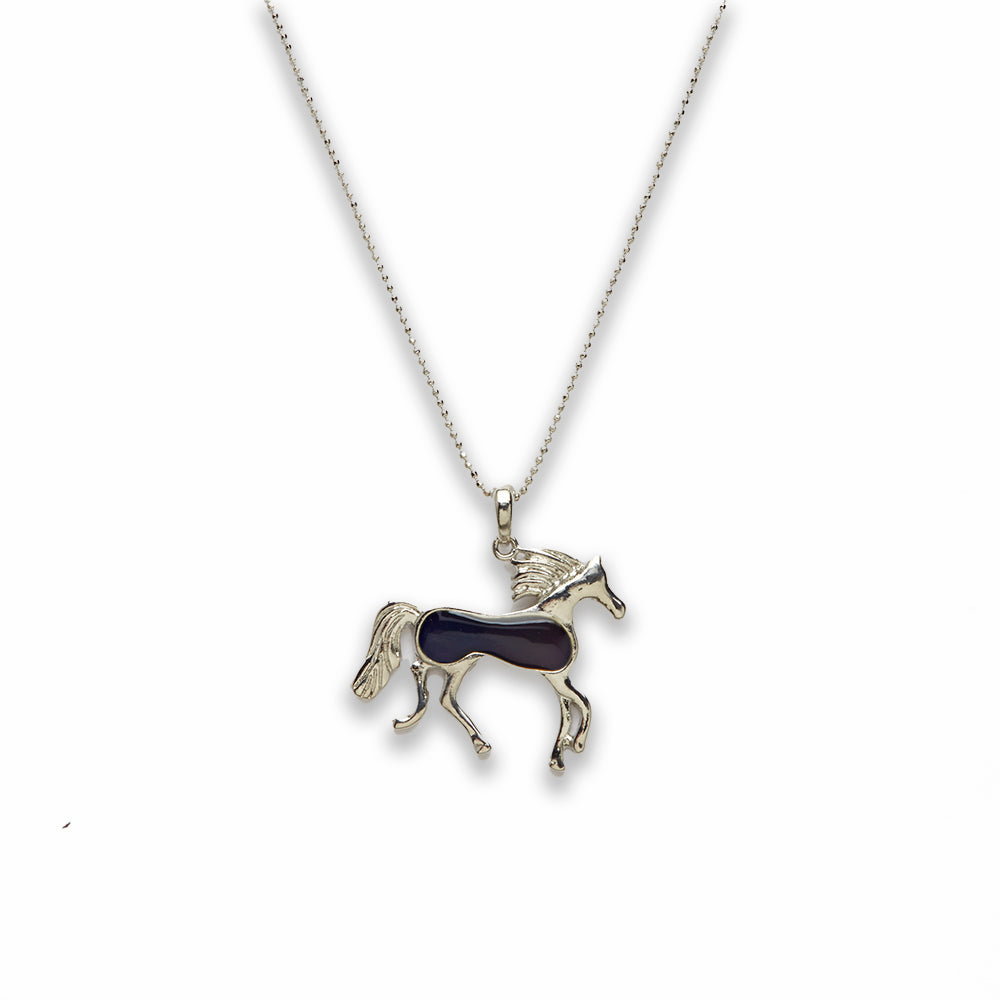 18 inch Zinc Alloy with Mood Stone Rhodium Horse Necklace