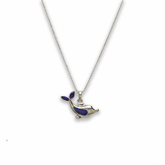 18 inch Zinc Alloy with Mood Stone Rhodium Dolphin Necklace