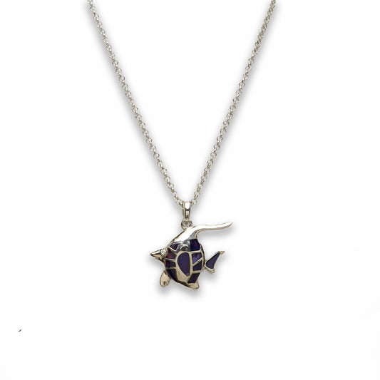18 inch Zinc Alloy with Mood Stone Rhodium Fish Necklace
