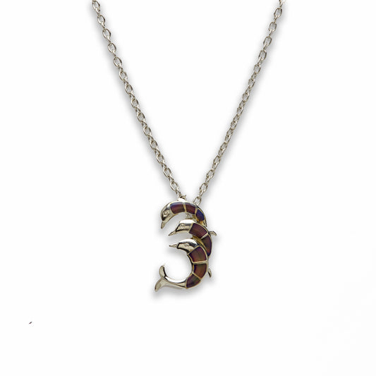18 inch Zinc Alloy with Mood Stone Rhodium Three Dolphin Necklace