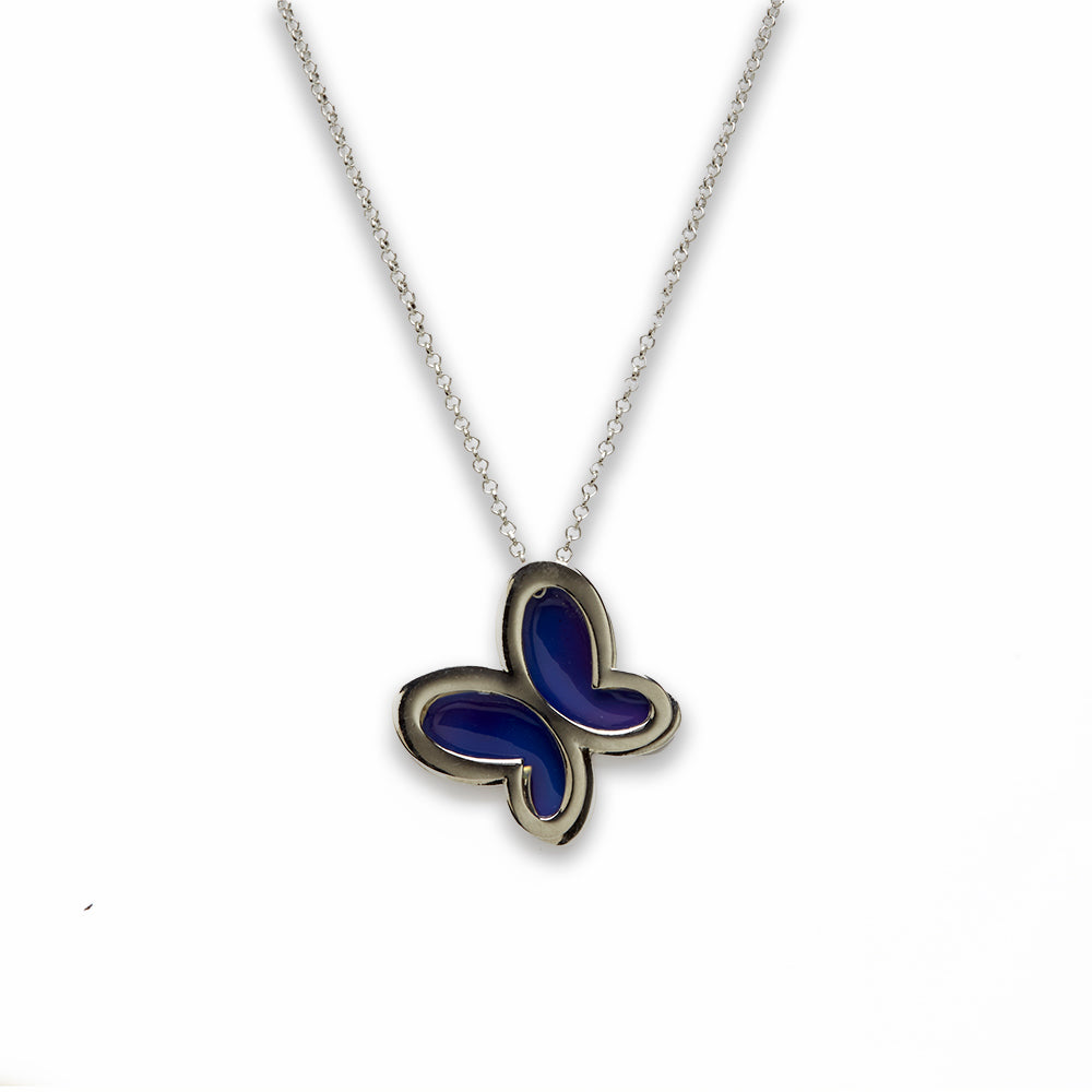 18 inch Zinc Alloy with Mood Stone Rhodium Butterfly Necklace
