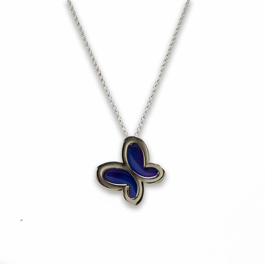 18 inch Zinc Alloy with Mood Stone Rhodium Butterfly Necklace