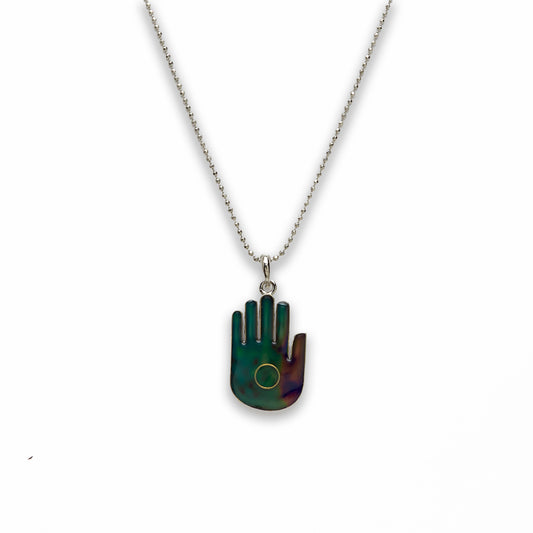18 inch Zinc Alloy with Mood Stone Rhodium Hand Necklace