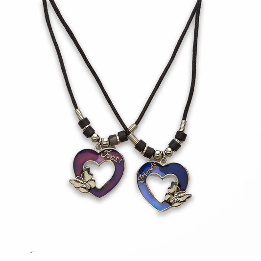 18 inch Zinc Alloy with Mood Stone Rhodium Best Friend Hearts Necklace