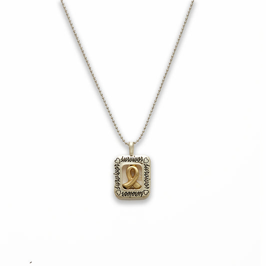 18 inch Zinc Alloy Matted Gold, Silver Tone Cancer Sign Survivor Necklace