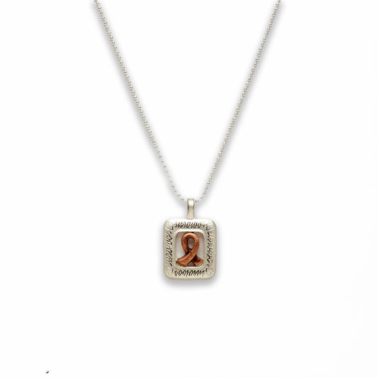 18 inch Zinc Alloy Matted Copper, Silver Tone Cancer Sign Survivor Necklace