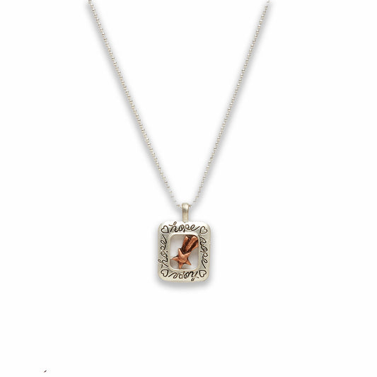 18 inch Zinc Alloy Matted Copper, Silver Tone Star Sign Hope Necklace