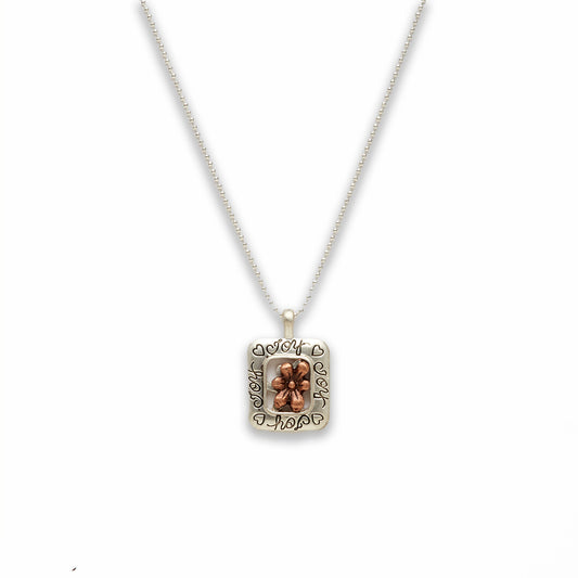 18 inch Zinc Alloy Matted Gold, Silver Tone Flower Sign Joy Necklace
