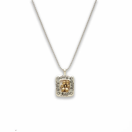 18 inch Zinc Alloy Matted Copper, Silver Tone Flower Sign Joy Necklace
