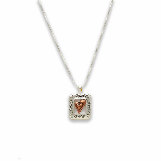 18 inch Zinc Alloy Matted Copper, Silver Tone Heart Sign Love Necklace