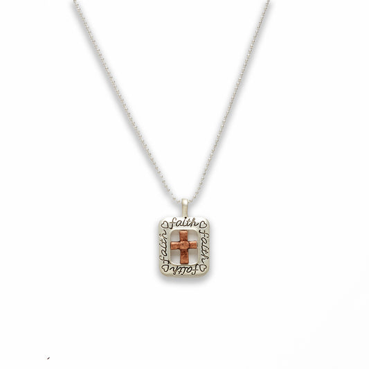 18 inch Zinc Alloy Matted Copper, Silver Tone Cross Sign Love Necklace